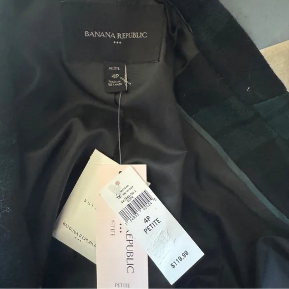 Banana Republic Green Navy Plaid Wool Blazer | Cropped Fit 4P Petite - Picture 5 of 6